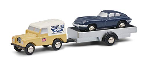 Schuco 450502900 Piccolo Land Rover mit Anhänger und Jaguar E-Type, British Classic CAR Service, Modellauto, Limited Edition 500