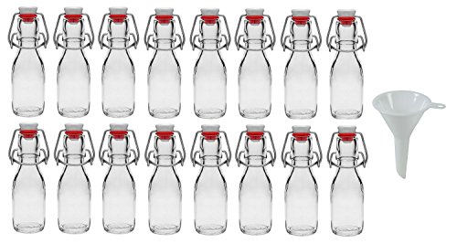 Viva Haushaltswaren - 16 x kleine Glasflasche 100 ml mit Bügelverschluss aus Porzellan zum Befüllen, als kleine Likörflasche & Saftflasche verwendbar (inkl. Trichter Ø 5 cm) von Viva Haushaltswaren