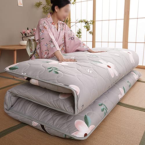 KKCD Baumwoll-Futon-Matratze Für Den Boden Einzelne Doppelte Japanische Bodenmatratze Isomatte Tatami-Matte Camping-Matratzenauflage Tragbares Boden-Gästebett Dicke 8-10 cm,Flower3,90x200cm