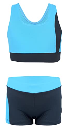 Aquarti Mädchen Sport Bikini - Racerback Bustier & Badehose, Farbe: Grau/Blau, Größe: 158