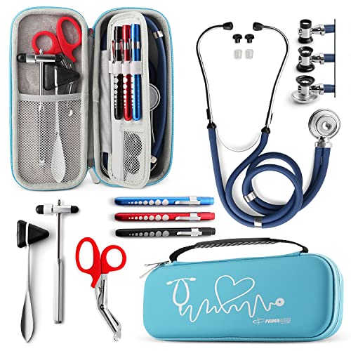 Primacare KB-9397-BL Stethoskopkoffer, Zubehör inklusive, blau mit mehreren Fächern, tragbare und leichte Erste-Hilfe-Tasche mit Vital Medical Supplies, Pflegezubehör für Krankenschwestern