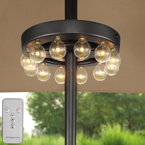 ZHONGXIN Regenschirm-LED-Leuchten für den Außenbereich, batteriebetrieben, kabellos, mit Fernbedienung, 12 warmweiße G40-LED-Leuchtmittel, für Gartenschirme oder Camping-Zelt