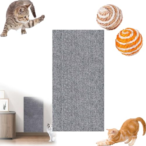 Asisumption Cat Scratching Mat - Can Protect Furniture, 39.4’’ X 11.8’’ Climbing Cat Scratcher, Cat Wall Scratcher, Trimmable Cat Scratching Carpet Self-Adhesive Mat (23.6 * 78.7in,Grey)