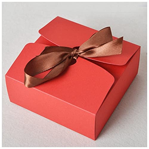 Weihnachtsgeschenkbox Kraftboxen mit Farbband, Hochzeit Favor Boxen, Babyparty Favor Boxen, Party Geschenkboxen 30pcs / lot Weihnachtsgeschenkbox groß (Color : Red, Size : 14x14x5cm)