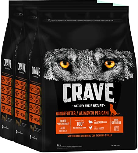 CRAVE Premium Trockenfutter für Hunde - Getreidefreies Adult Hundefutter mit hohem Proteingehalt, 3 x 2,8 kg