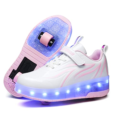 Mädchen Jungen Rollschuhe mit Rollen LED Lichter Schuhe 7 Farben Leuchtend Rollenschuhe USB Aufladbare Blinken Doppelräder Skateboardschuhe Kinder Outdoor Gymnastik Sportschuhe