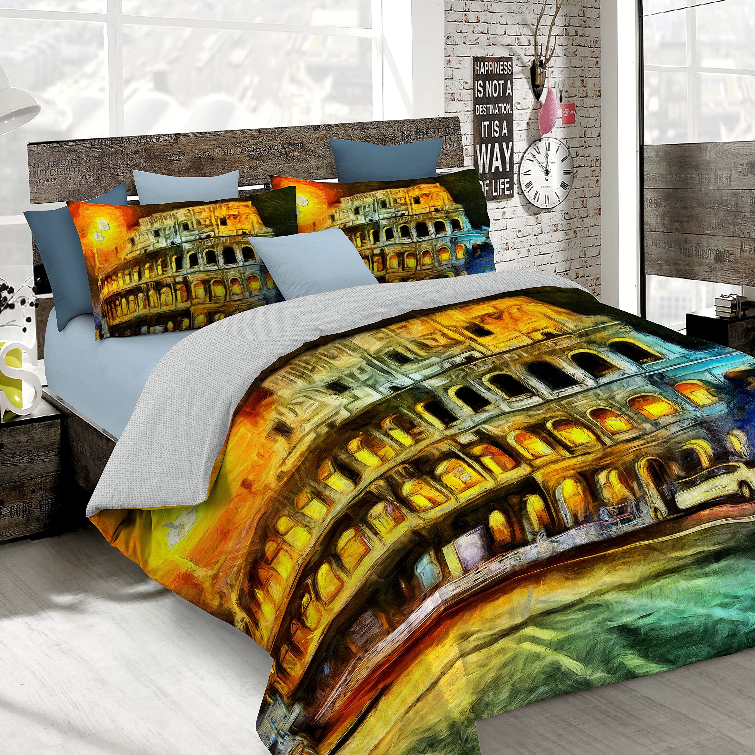 Italian Bed Linen Bettbezug, Doppelte, 100% Baumwolle, Multicolor SD32, DOPPEL