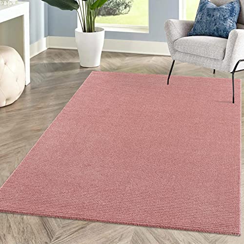 Teppich Einfarbig Rosa Wohnzimmer - Rechteckig 200x290 cm - Hochtief-Streifen-Muster, 3D-Effekt - Kurzflor Teppiche Modern - Deko Home&Living