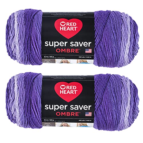 Red Heart Super Saver Jumbo-Violett-Ombré-Garn, 2 Packungen mit 283 g, Acryl, 4 Medium (Kammgarn), 482 Meter – Stricken/Häkeln