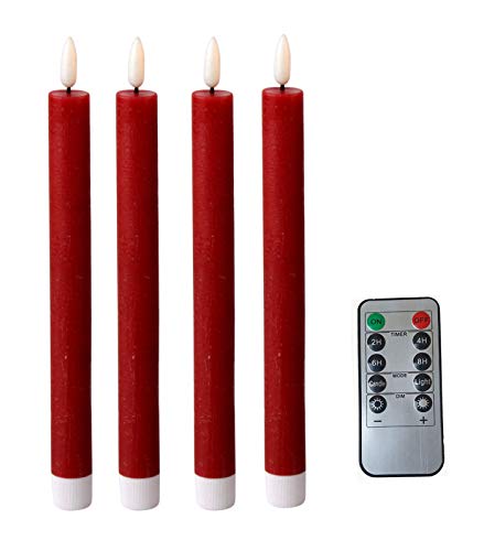 LED Stabkerzen 4 Stück Tafelkerzen rot flammenlos Fernbedienung Timer Batterie