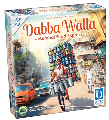 Queen Games - Dabba Walla I Gesellschaftsspiel ab 8 Jahren I Family & Friends I Brettspiel für 2-4 Spieler I Mumbai Food Express