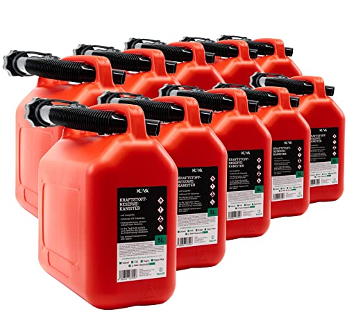 KOVA 10x 5L Benzinkanister - Kraftstoffkanister mit UN-Zulassung - Perfekt als Dieselkanister, Reservekanister, Kraftstoffkanister, Wasserkanister, Benzin Kanister - Auswahl: 5L, 10L & 20L - ROT