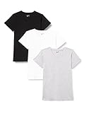 berydale Damen T-Shirt Bd158, Weiß/Hellgrau Melange/Schwarz - 3er Pack, XS