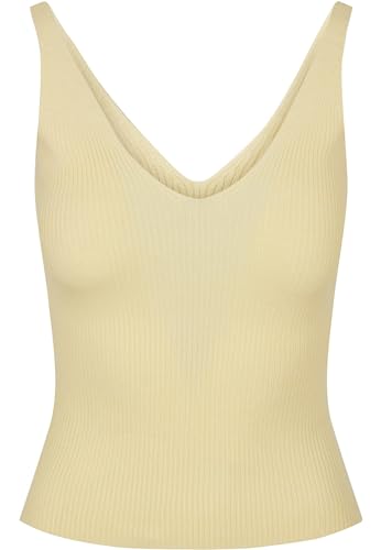 Urban Classics Women's Ladies Rib Knit Top T-Shirt, softyellow, XXL