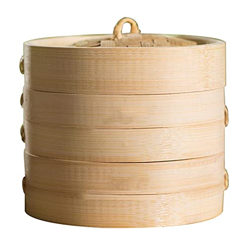 Dampfgarer Bambus, 2 Etagen Bambusdämpfer mit Deckel, Bambus Dampfkorb Dämpfaufsatz für Reis, Dim Sum, Gemüse, Fleisch,32cm