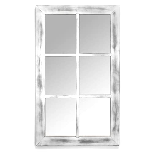 CIAL LAMA Spiegel mit Fensterrahmen, weiß, gebeizt, Holz/Glas, 60 x 100 cm