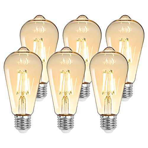 Lepro Vintage Glühbirne E27, 4.8Watt 470 Lumen Edison Leuchtmittel E27, Ersetzt 40W ST64 Retro Glühbirne, 2500Kelvin Warmweiß E27 Led Vintage Lampe, 360° Led Filament, 6er Stück