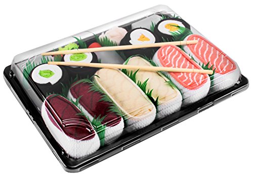 Rainbow Socks - Damen Herren - Sushi Socken Lachs Butterfisch Thunfisch 2x Maki - Lustige Geschenk - 5 Paar - Größen 41-46