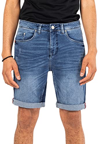 Sublevel Herren Denim Kurze Jeans Shorts im Used Look Middle-Blue 30