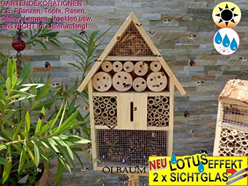 XXL Insektenhotel mit 3,5f.-Oberfäche 80 x 50 cm, 1x Bienenhotel, mit Lotus,Insektenhaus Spitzdach + Bienenhaus