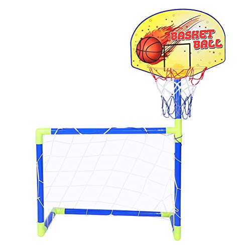 VGEBY Kinder Fußballtor Basketball, tragbar, Abnehmbarer Basketball Fußballtor Pool Set mit Fußball, Basketball, Pumpe