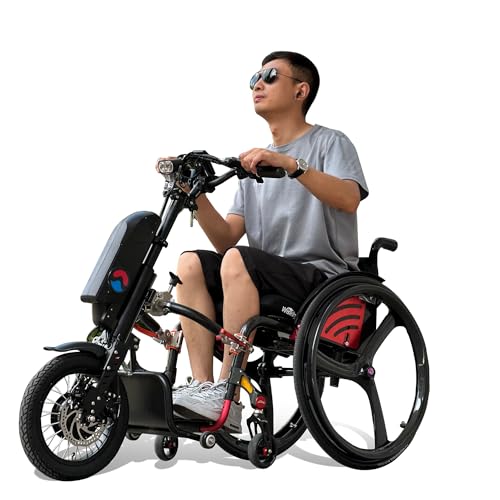 R00Q7 Elektrischer Rollstuhl, 35,6 cm, Luftreifen, Elektromotornabe für Erwachsene, Elektrorollstuhl, Vorderrad, Umbausatz, Traktorbefestigung mit Doppelscheibenbremsen