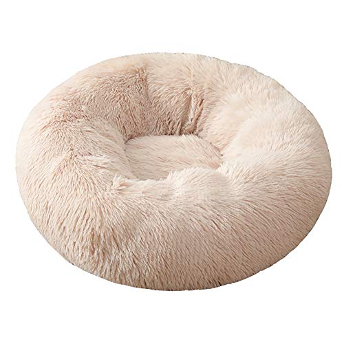 XDKS Donut-Katzenbett aus Plüsch, rund, selbstwarm, beruhigend, Haustierbett, weiches Welpen-Sofa, rutschfeste Unterseite, maschinenwaschbar (XL, Aprikose)
