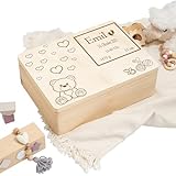 Waldwicht | Niedlicher Bär mit eingerahmten Geburtsdaten | Erinnerungsbox zur Geburt - Personalisiertes Geschenk - Aufbewahrungsbox, Erinnerungskiste, Holzkiste, Geschenkbox | mit Deckel
