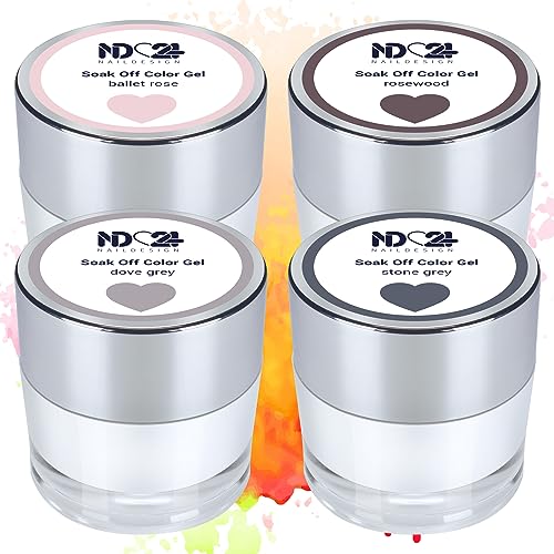 ND24 NailDesign Premium Bundle Nude Lover Soak Off Gel Collection High Pigmented Hochpigmentiert UV LED Gellack - Satte Farbe Lange Haltbar - Easy Peel Off Ablösen mit Cream Remover - 4 x 10g