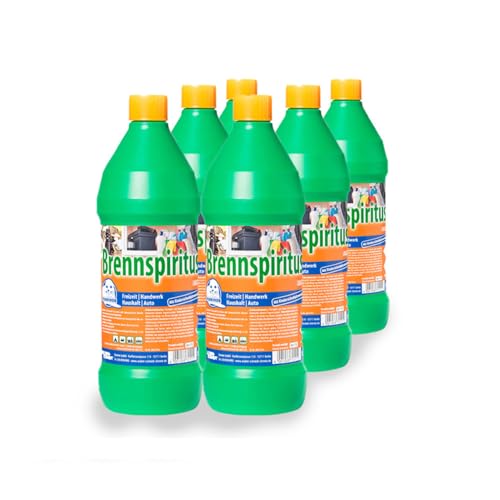 Dönges Brennspiritus EU 6 x 1L Flasche (Spiritus Frostschutz Reinigungsmittel Alkohol Bioalkohol Schmimelentferner Alkoholreiniger Ethanol Desinfektionsmittel Grillanzünder) (Pack à 6 Stück)