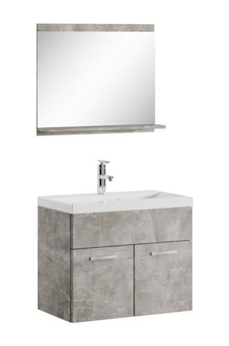 Badezimmer Badmöbel Montreal 02 Beton 60cm Waschbecken - Unterschrank Waschtisch Spiegel Möbel