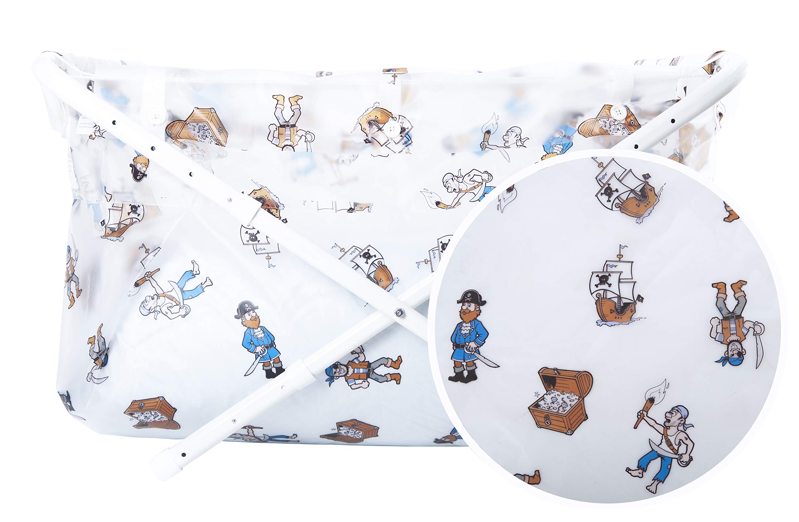 Bibabad Faltbare Babybadewanne - Niedlicher Cartoon-Piratendruck -70 bis 90 cm- Rutschfeste, tragbare Badewanne -Geeignet für Kinder von 1 bis 8 Jahren- Babybadezubehör für Kleinkinder
