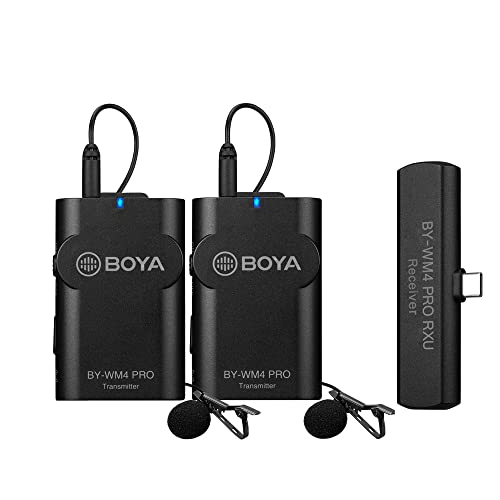 Boya by-WM4 Pro Kabelloses Lavalier-Mikrofonsystem 2 Sender mit USB-Typ-C-Anschluss Empfänger für Samsung Huawei iPad Android-Geräte Smartphone Live-Stream-Übertragung Vlogging