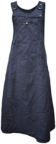 Gheri Damen Lange Enzym Gewaschen Einfach Trägerkleid Baumwolle Kleid Schwarz LXL
