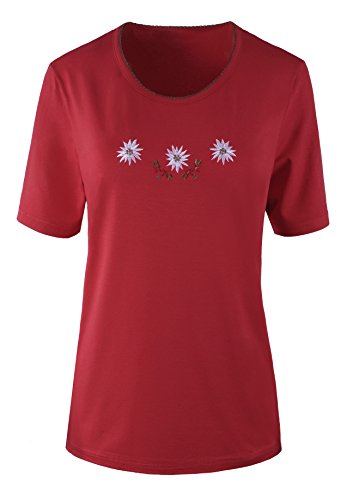 Moschen-Bayern Damen Trachtenshirt Trachten-T-Shirt Edelweiß Rot 40