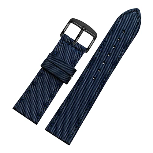 Universelle Ersatz-Uhrenarmbänder, elegante Ersatz-Uhrenarmbänder, 18–24 mm Nylon-Echtleder-Spleißarmband, Ersatz-Uhrenarmband for Zifferblatt-Quarzuhr (Color : Blue Black Buckle, Size : 21mm)