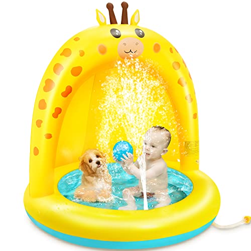 lenbest Babypool - Giraffe Baby Splash Pool mit verdickender Überdachung und extra weichem Blasenboden - aufblasbarer Babypool mit Wasserspaß Sommer Indoor Outdoor Gartenstrand für Kinder