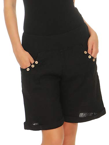 Malito Damen Bermuda aus Leinen | Shorts für den Strand | lässige Kurze Hose | Pants - Hotpants 8024 (schwarz, S)