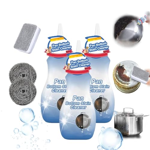Pan Bottom Stain Cleaner, Pot Cleaner For Bottom Of Pans, Household Stainless Steel Cleaner, Cleaning Agent For Rust Removal, Gel Cleaner for Cookware Bottom, Foaming Heavy Oil Stain Cleaner (3Pcs)