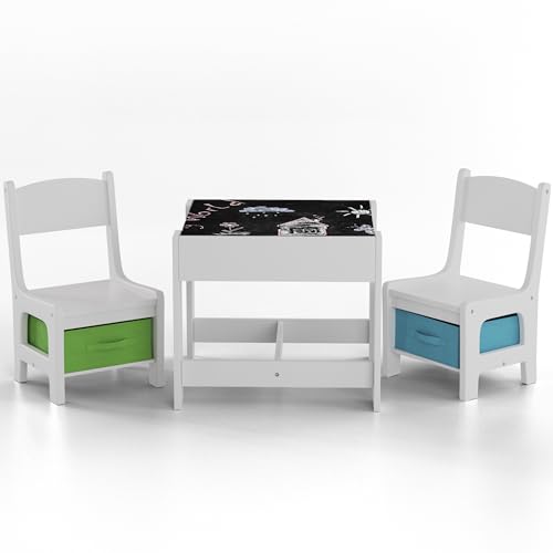 Baby Vivo Kindersitzgruppe Kindertischgruppe Kindermöbel Kinderzimmer Set mit multifunktionalem Tisch und 2 Stühlen aus Holz - Max