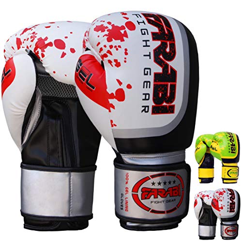 Farabi Boxing Gloves for Training Punching Sparring (White Gell, 10-oz)