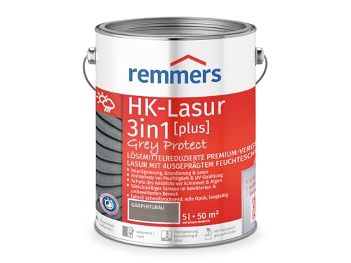Remmers Aqua HK-Lasur 3in1 Grey Protect graphitgrau, matt, 5 Liter, Holzlasur, Premium Holzlasur außen, natürliche Grautöne, 3in1 Holzschutz
