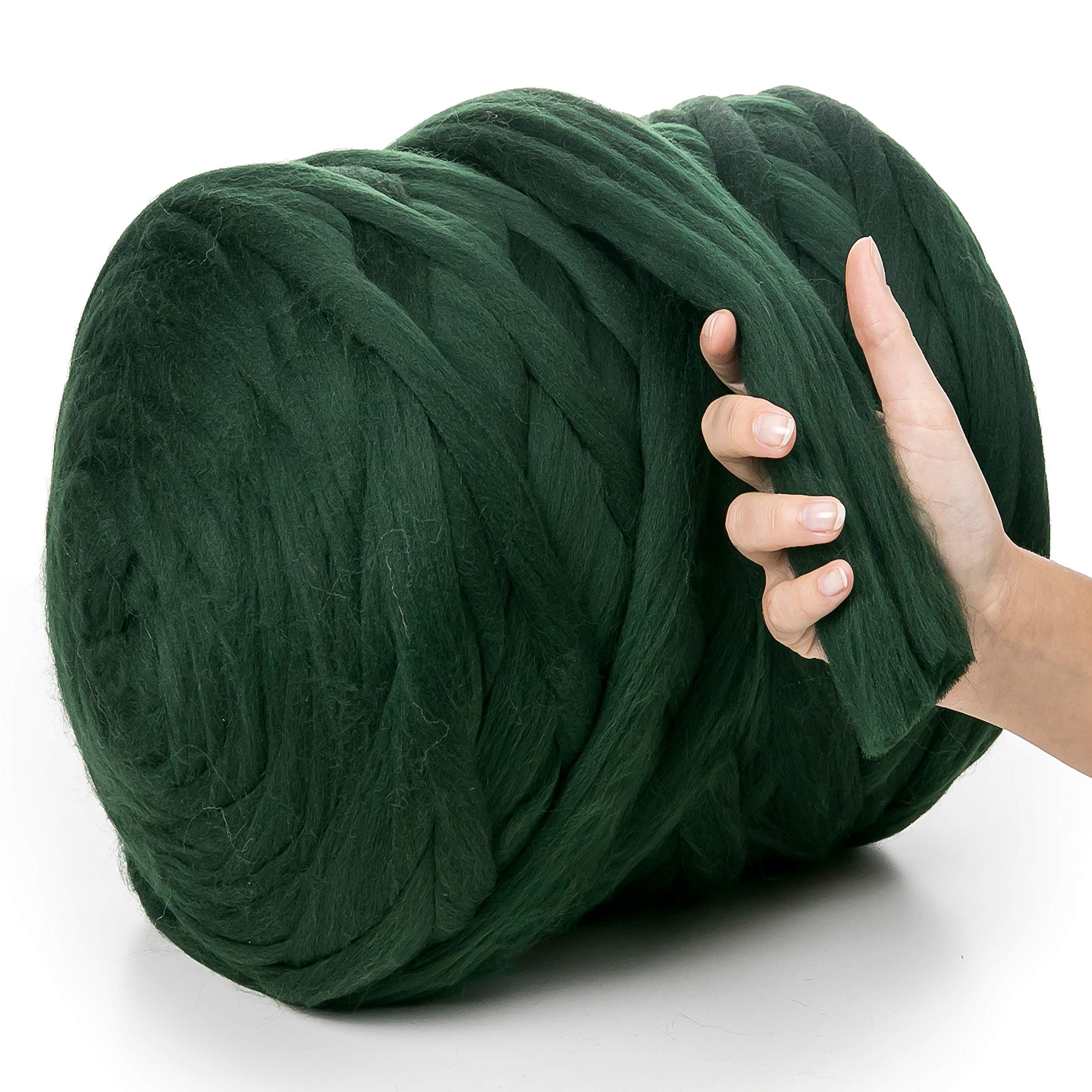 MeriWoolArt® 100% XXL Merino Wolle Garn 4-5cm Dicke Wolle Garn, Filzwolle Trockenfilzen Nassfilzen, DIY Wolle Garn Decke, Decke Baby Wolle, Arm Stricken Decke Garn Dunkelgrün, 4,6Kg