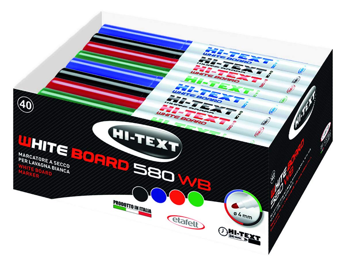 Hi-Text 580 White Board 40 Marker, Rundspitze, 4 Farben sortiert: blau, schwarz, rot, grün