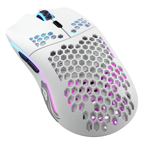 Glorious Gaming Model O Wireless Gaming Mouse – Superleichte 69 g, Wabendesign, RGB-Beleuchtung, beidhändig, verzögerungsfreier 2,4-GHz-Funk, bis zu 71 Stunden Akku – Mattweiß