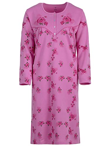 Lucky Nachthemd Damen Thermo Langarm Blumen Winter Knöpfe Größe M L XL XXL, Größe:XL, Farbe:Rosa