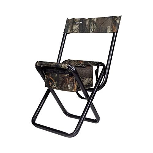 Allen Company - Camouflage Folding Hunting Stool with Back and Storage - Strong Steel Legs - Next G2-14 L x16.75 W x 29 H inches
