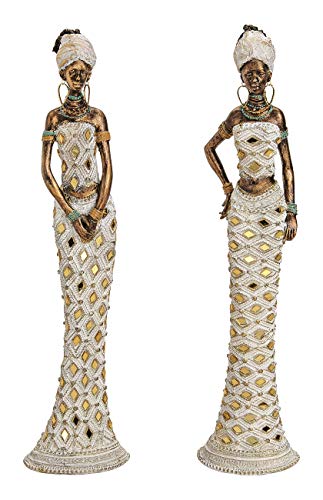 Geschenkestadl 2 Stück Dekofigur afrikanische Frau 33 cm Afrikanerin Figur