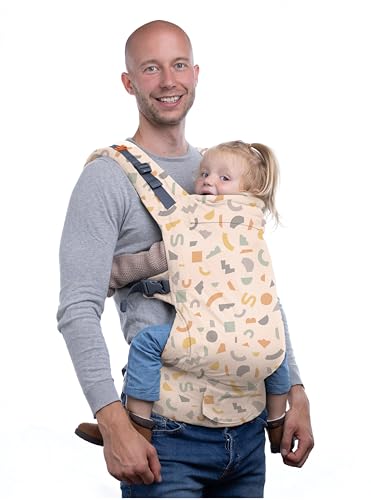 Beco Toddler Kindertrage mit extra breitem Sitz - Kindertragerucksack aus 100% Baumwolle - 2 Tragepositionen - Kindertrage Bauch/Kindertrage Rücken - Kindertrage Wandern - 9-27 kg (Geometric)