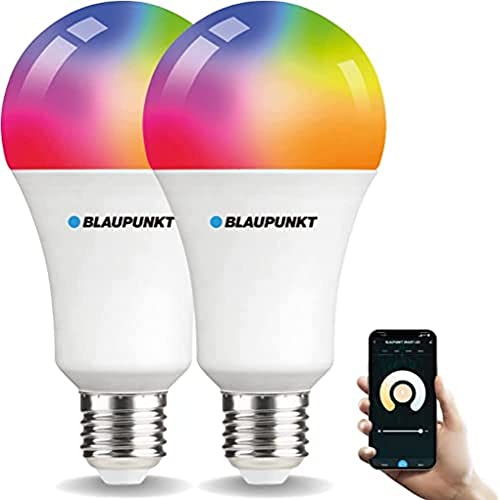 Blaupunkt Smart Birne E27 – Farbwechselnde LED- Glühbirne WiFi – Warmweiße bis kühle Tageslicht-Raumbeleuchtung – Dimmbar – Intelligente Lampe – 9W – Funktioniert mit Google Home – 2-er Pack